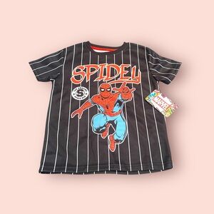 NWT Youth Marvel Spider-Man Spidey Black And White Striped Kids Tee Size 8
